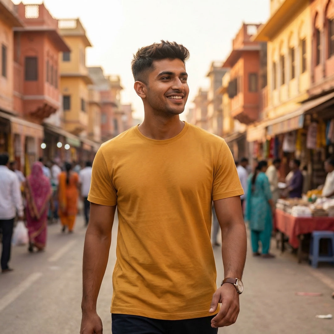 Classic Mustard Yellow Unisex T-Shirt - back view | Macmerise