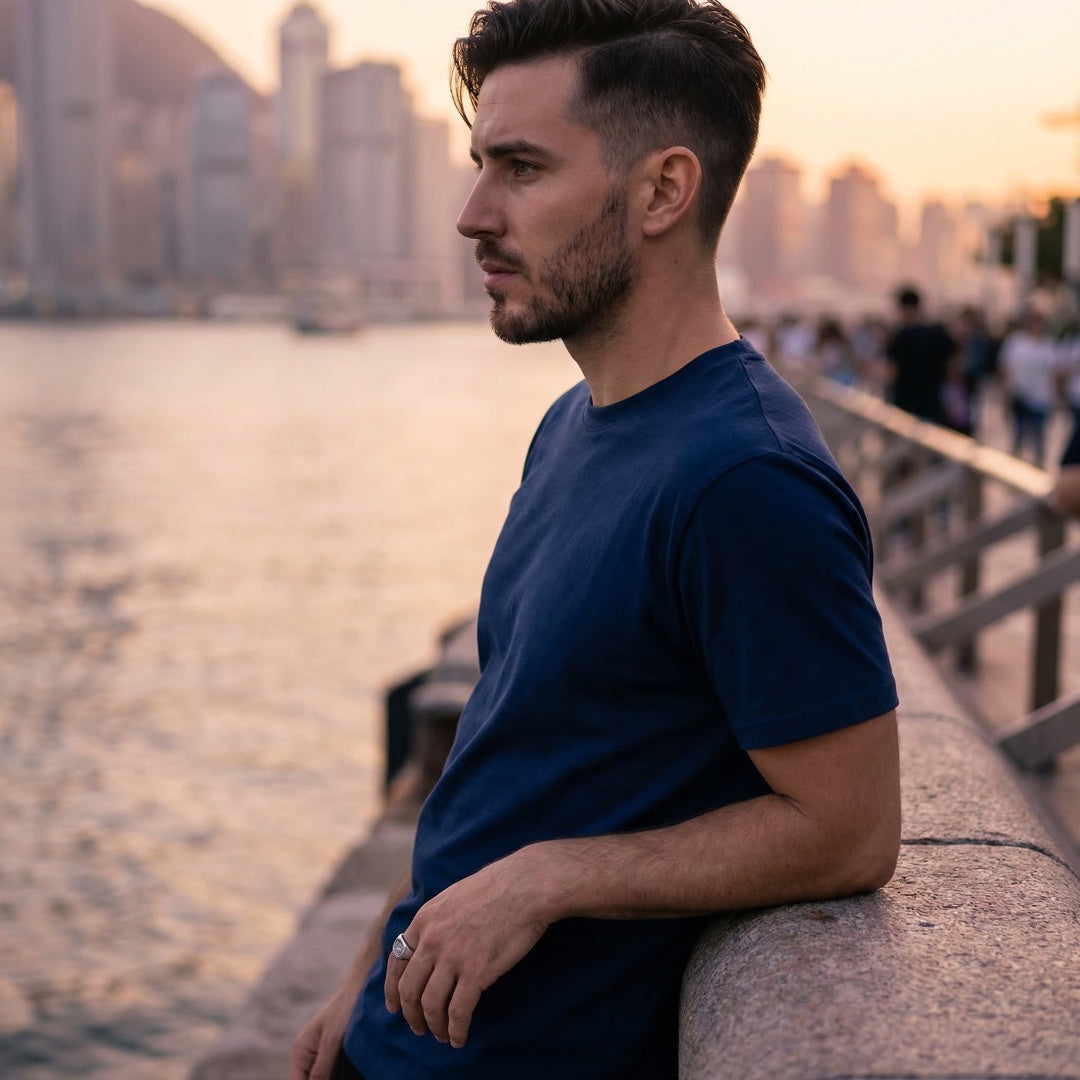 Classic Navy Blue Unisex T-Shirt - detail view | Macmerise