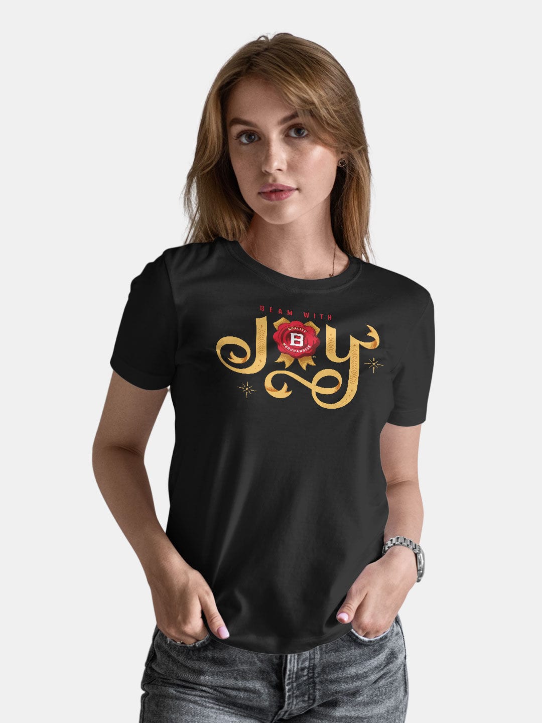 Jim Beam with Joy Black - Womens T-Shirt - Regular Fit - Black - XL