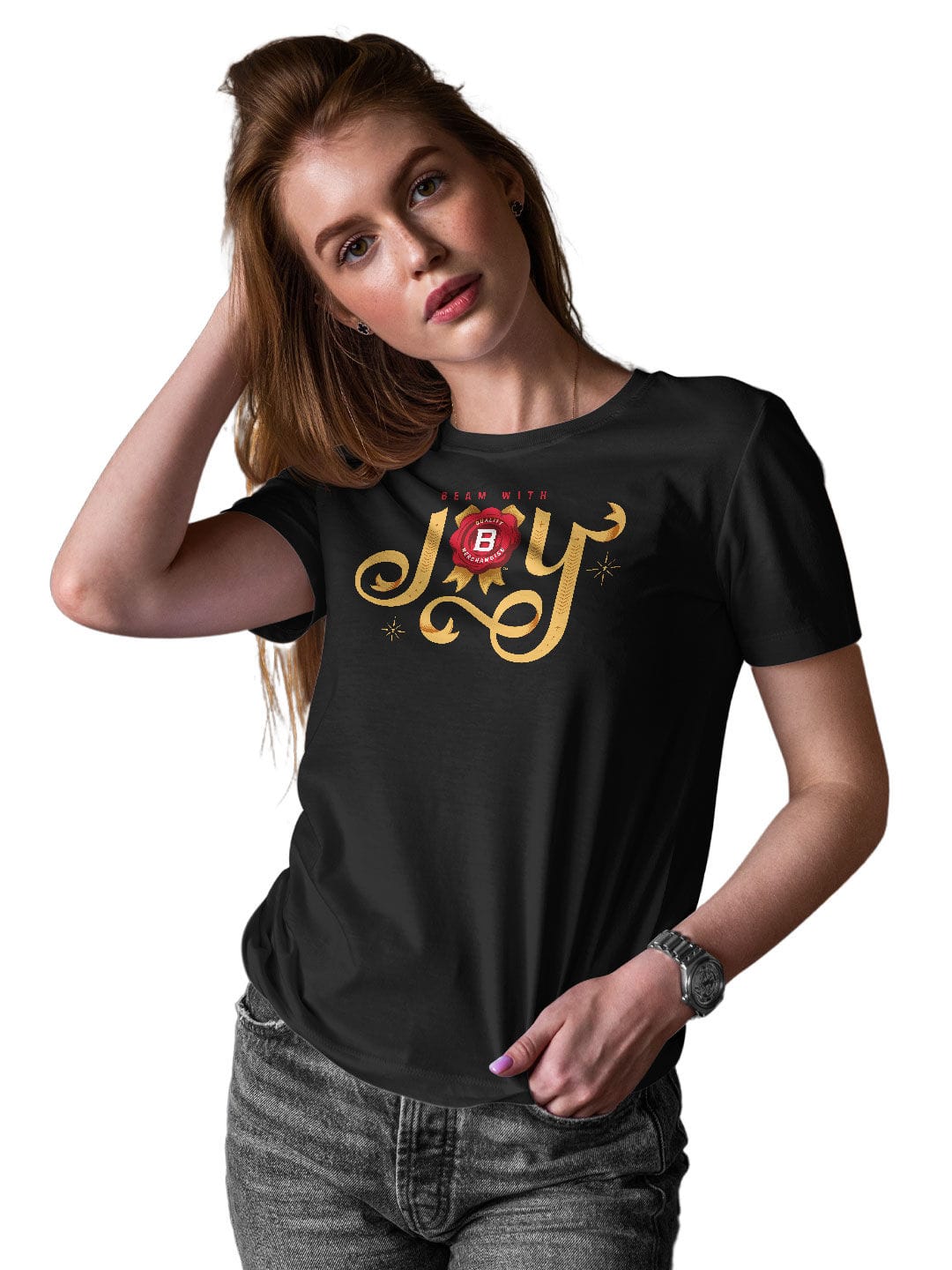 Jim Beam with Joy Black - Womens T-Shirt - Regular Fit - Black - XL