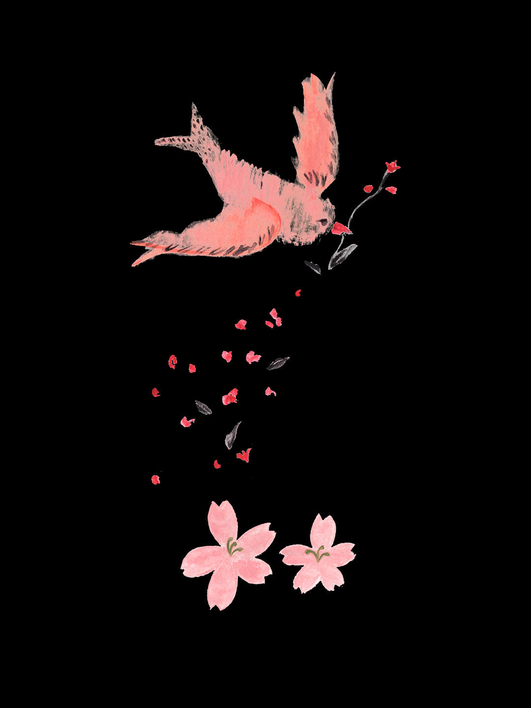 Cream and Pink Bird - Womens T-Shirt - Regular Fit - Black - XL