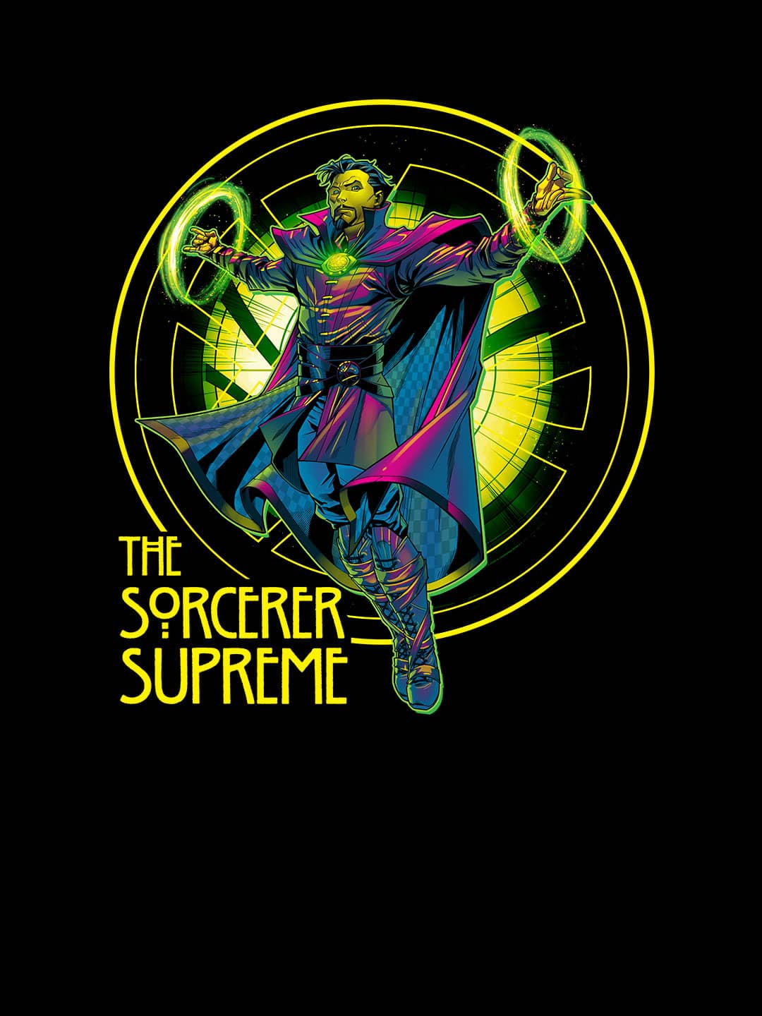 Neon Sorcerer Supreme - Womens T-Shirt - Regular Fit - Black - XL