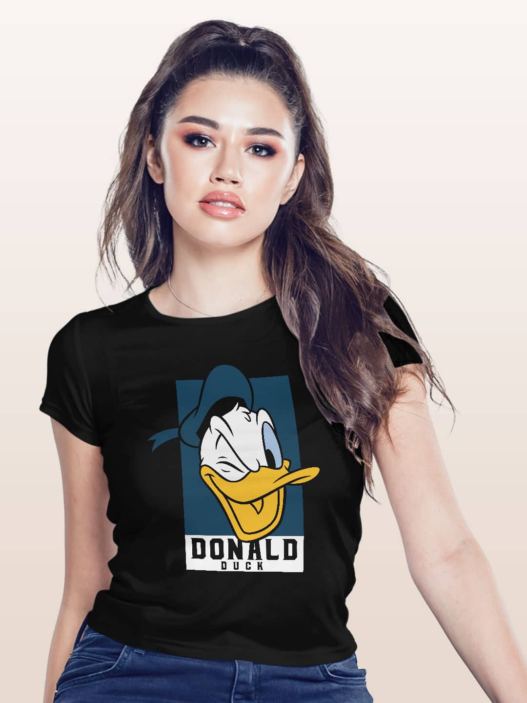 Donald Duck Portrait - Womens T-Shirt Black Large