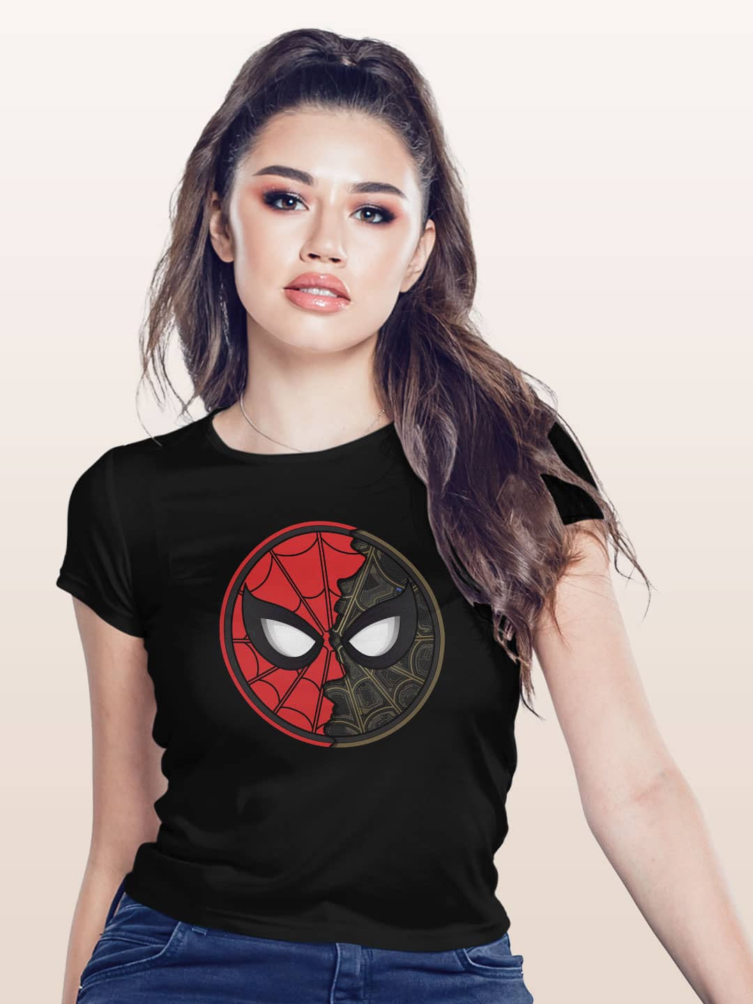 Two Face Spidey - Womens T-Shirt Black Medium