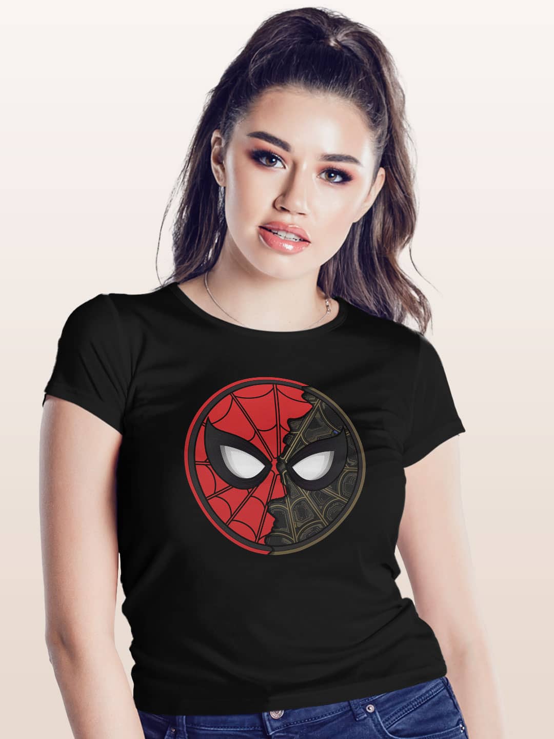 Two Face Spidey - Womens T-Shirt - Regular Fit - Black - XXL