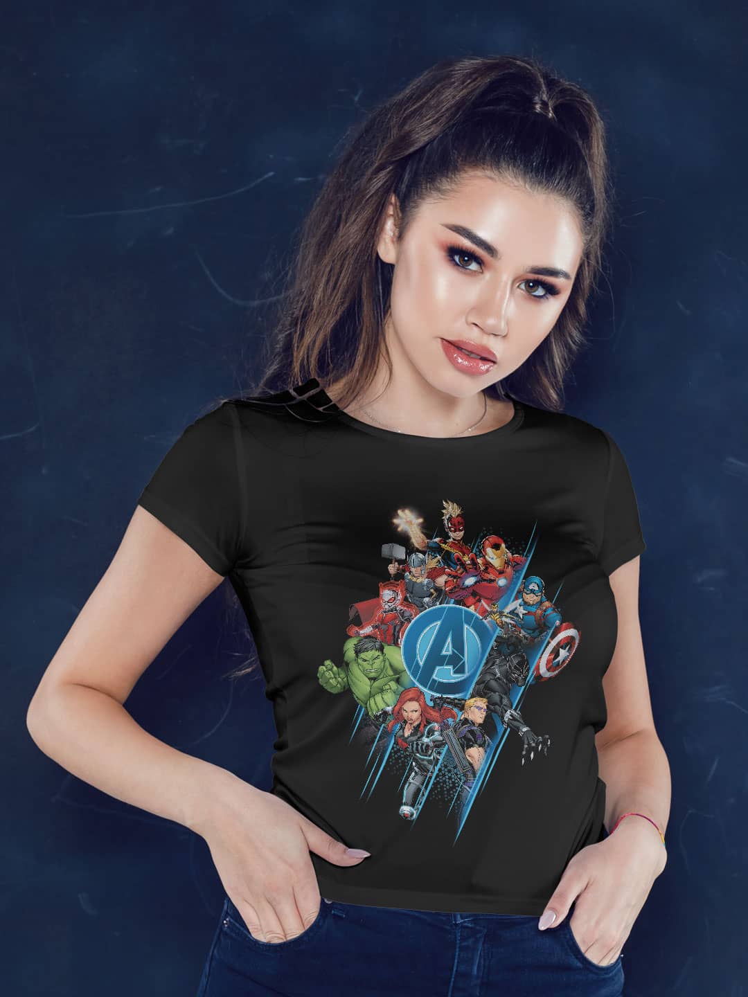 Avengers All Heroes - Womens T-Shirt Black Large