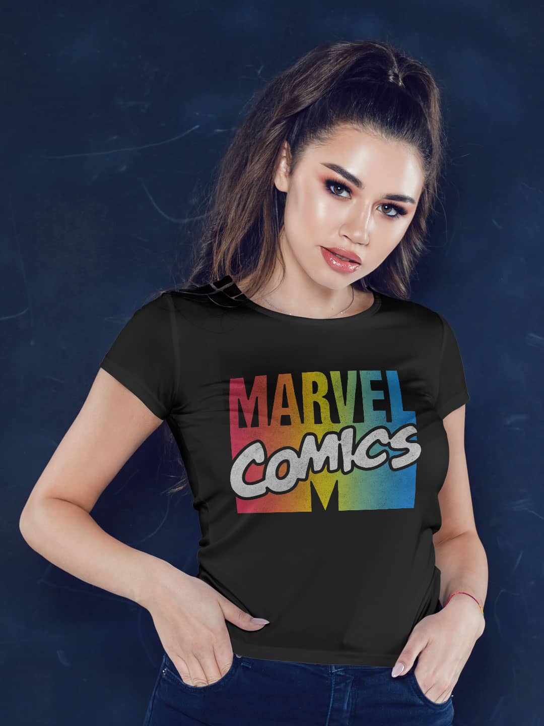 Vintage Marvel Logo - Womens T-Shirt Black Large