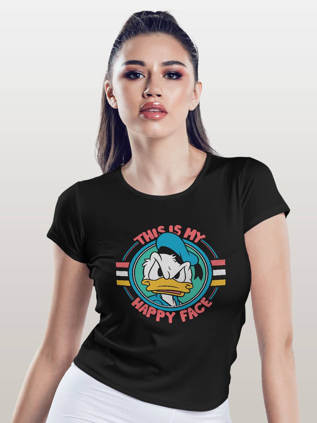 Donalds Happy Face - Womens T-Shirt Black XXL