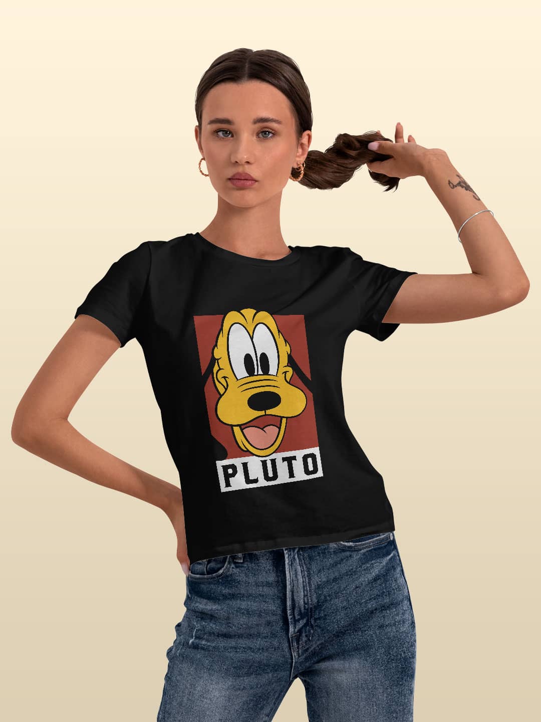 Pluto Portrait - Womens T-Shirt Black Large