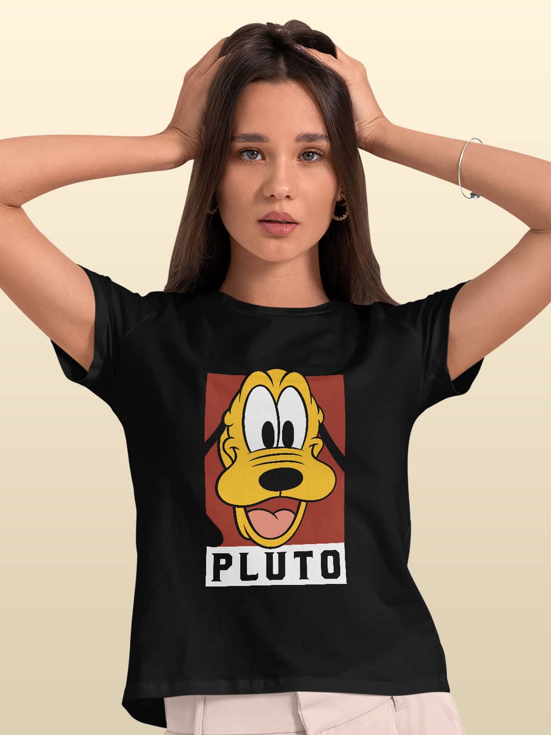 Pluto Portrait - Womens T-Shirt Black Large