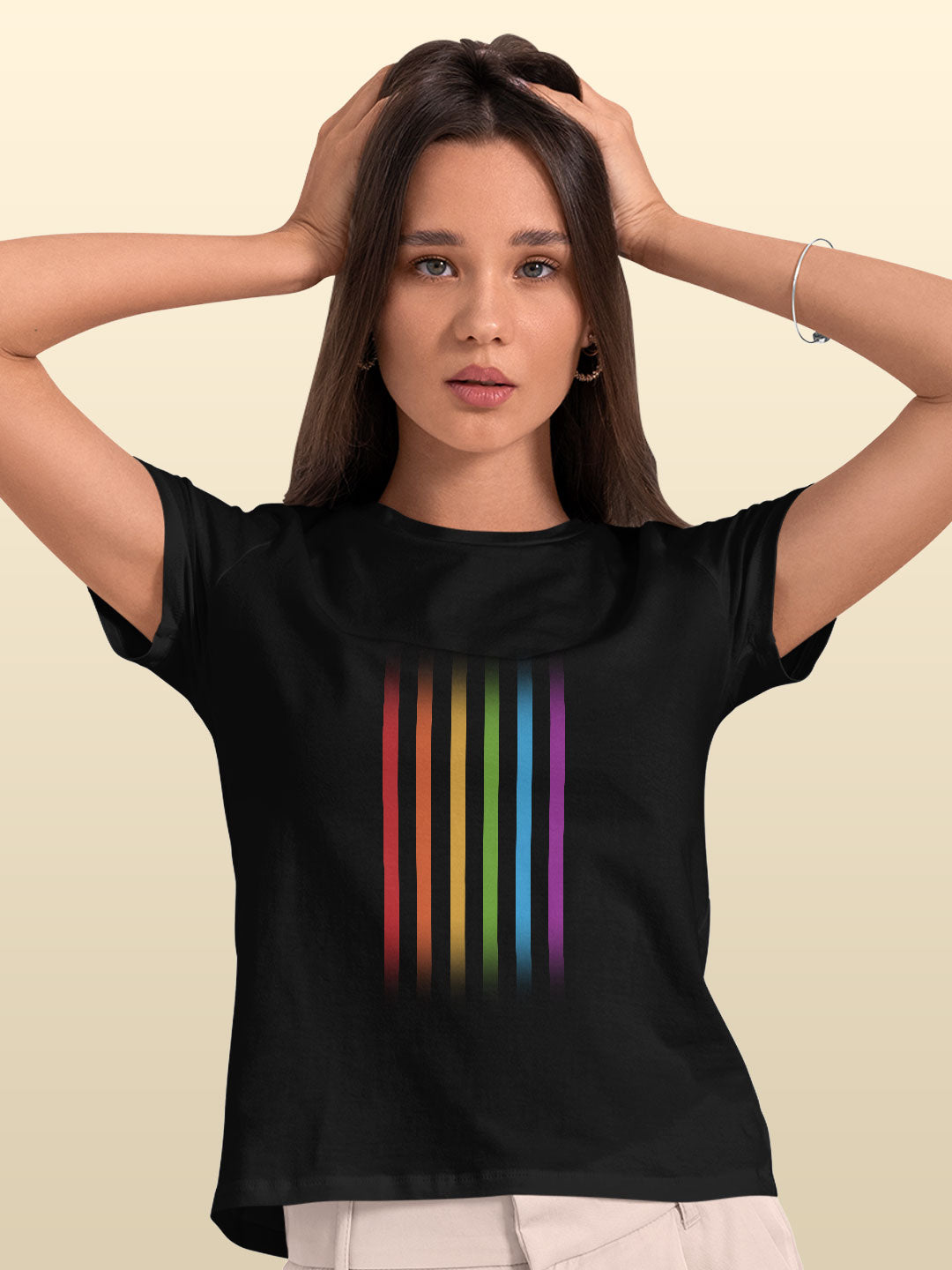 Rainbow Stripes - Womens T-Shirt Black XXL