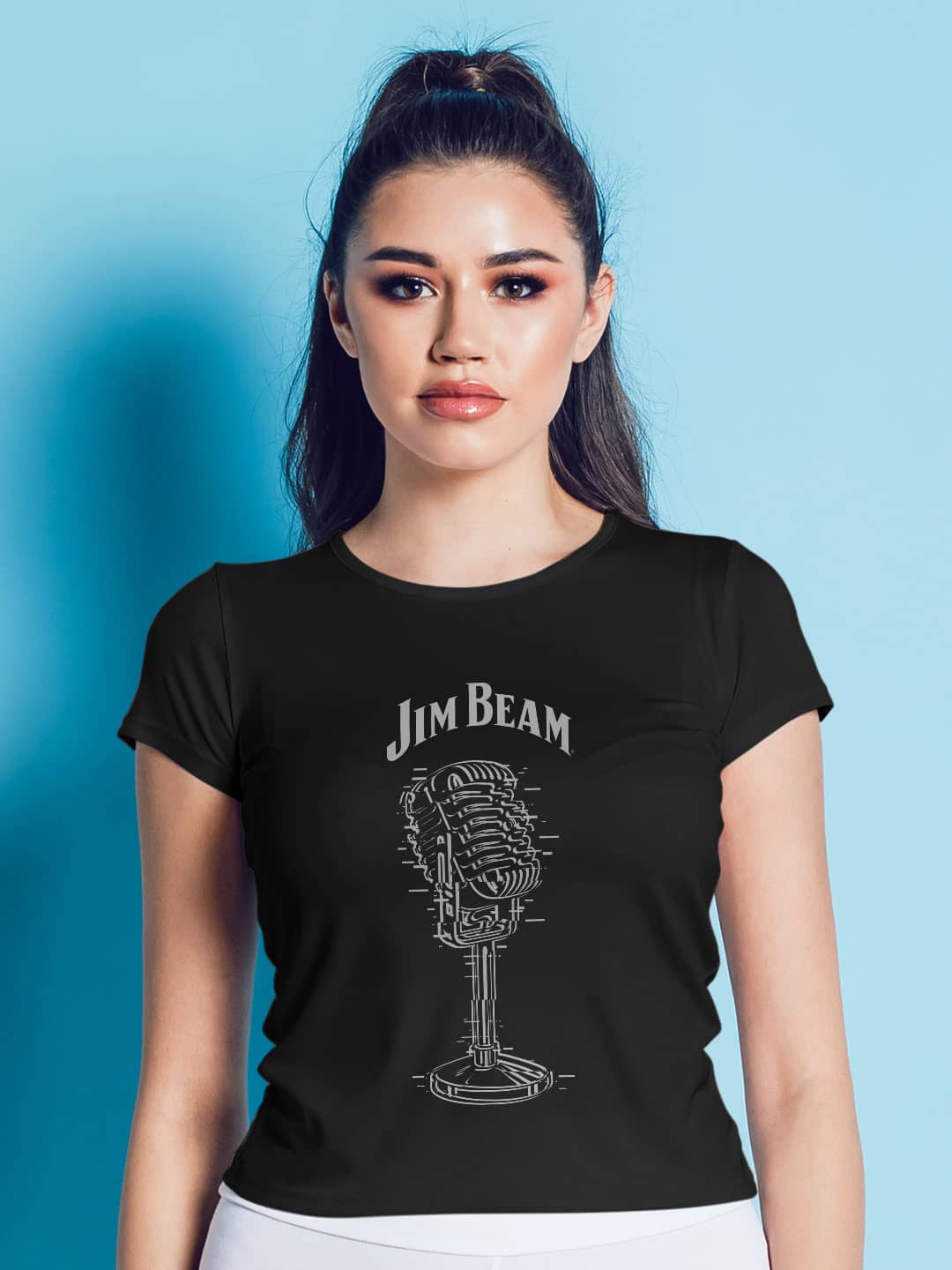 Jim Beam Retro Mic - Womens T-Shirt Black Small