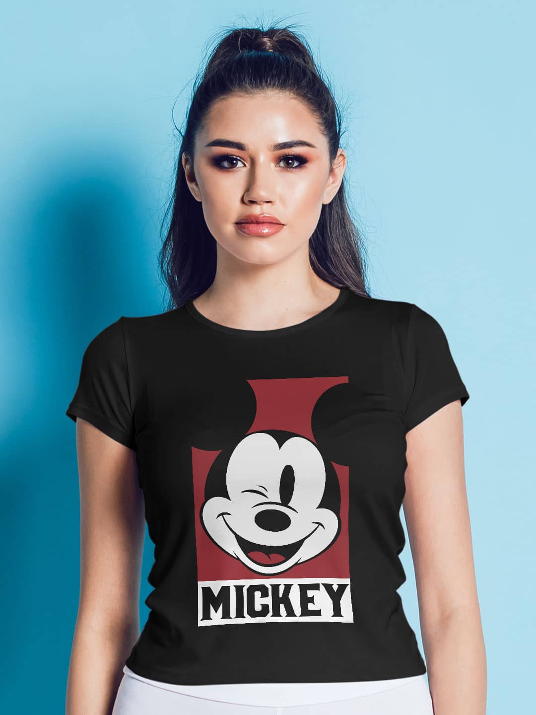 Mickey Mouse Portrait - Womens T-Shirt Black Large