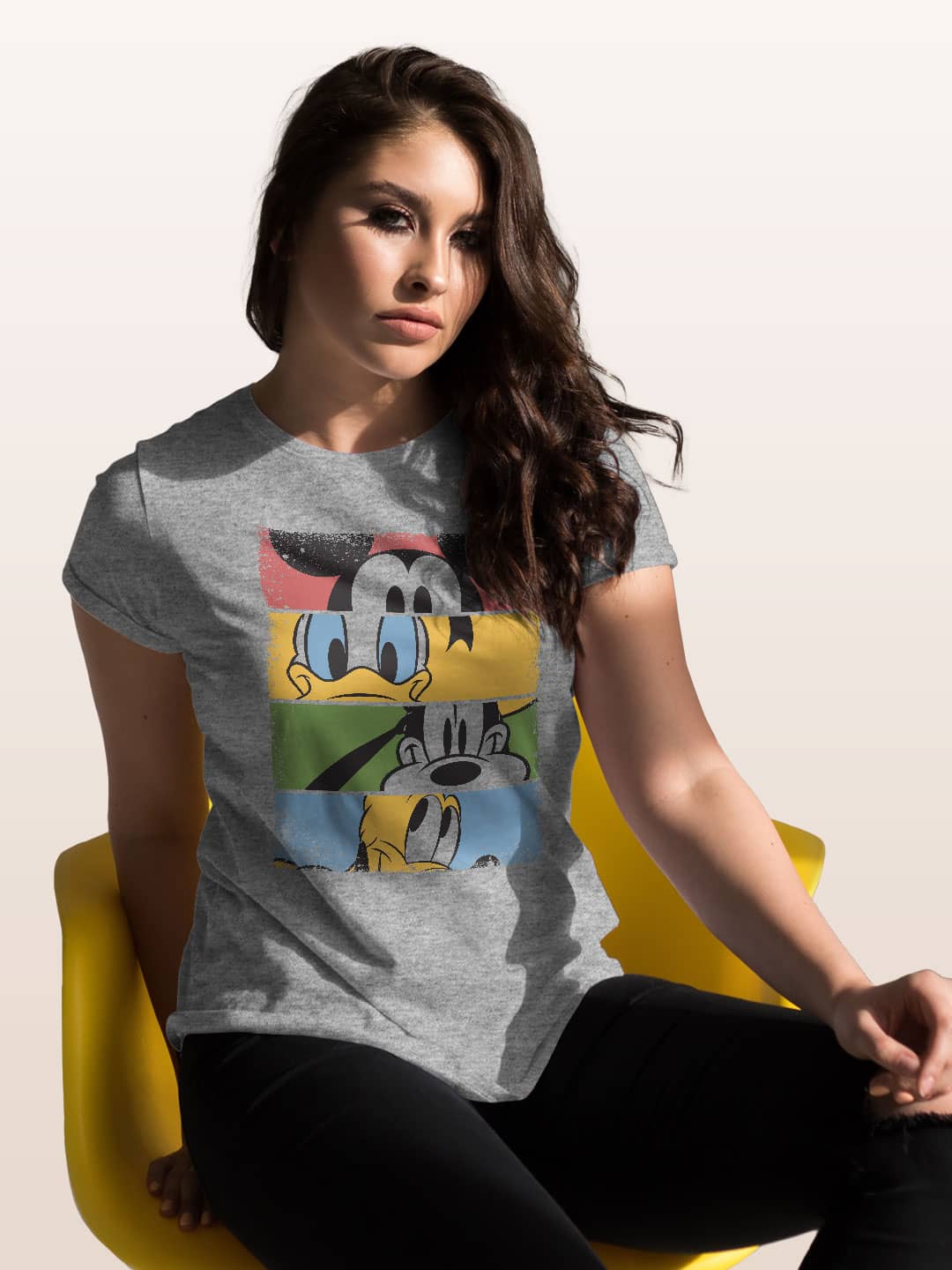 Mickey and Friends - Womens T-Shirt - Regular Fit - Grey Melange - Large