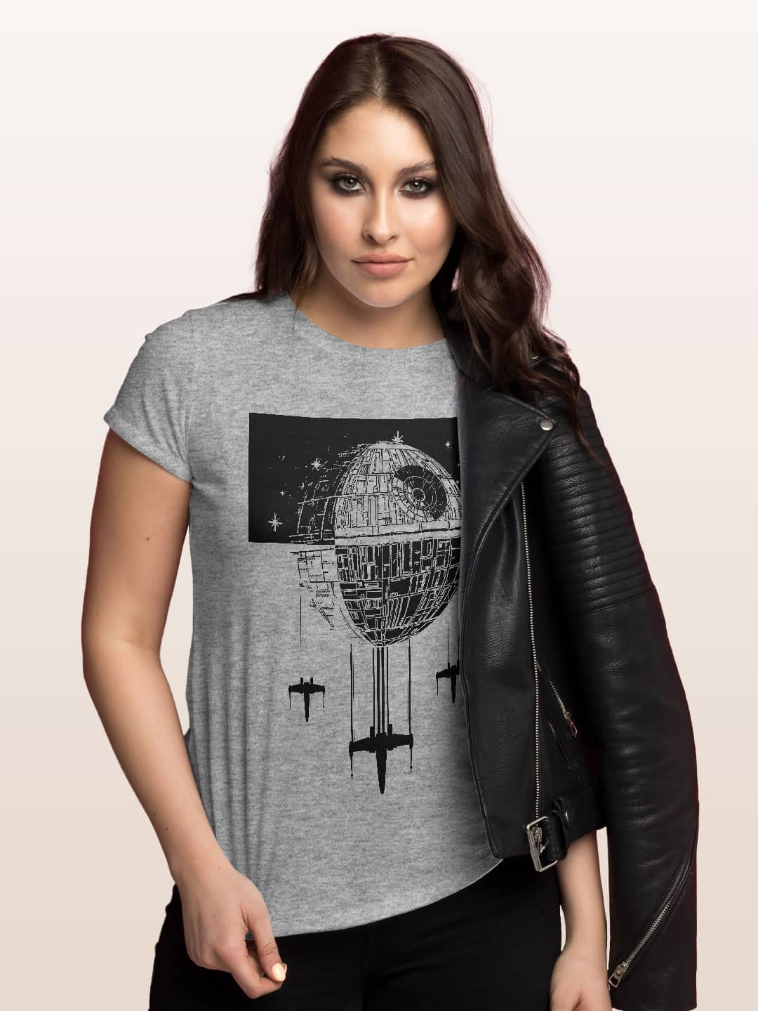 Death Star - Womens T-Shirt Grey Melange Small