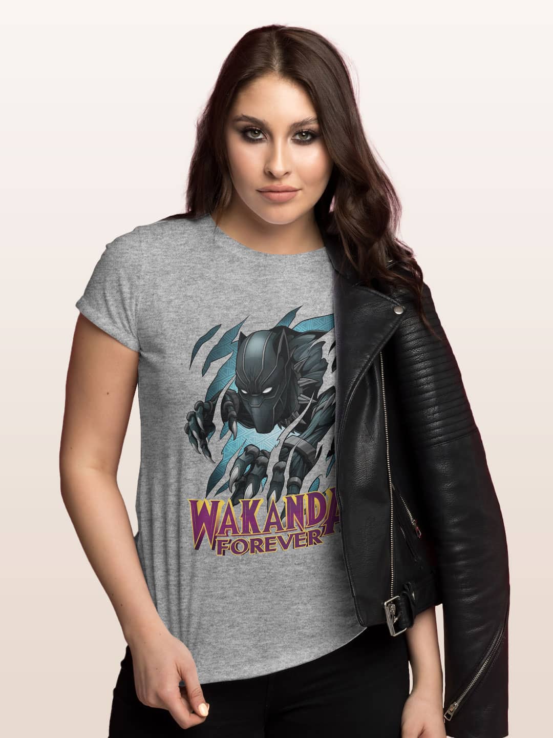 Ripped Black Panther - Womens T-Shirt Grey Melange Large