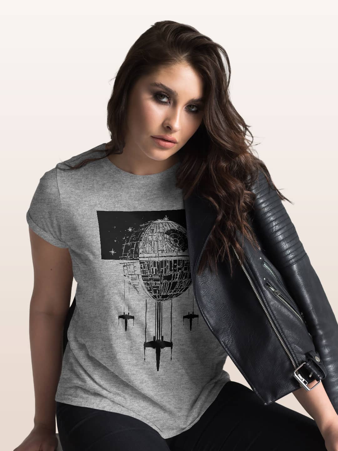Death Star - Womens T-Shirt Grey Melange Small