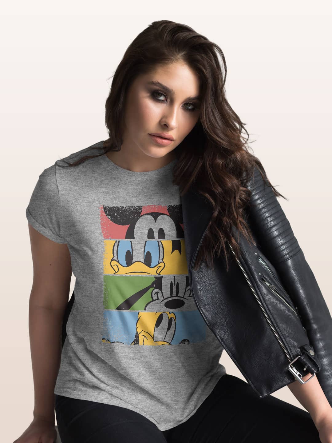 Mickey and Friends - Womens T-Shirt - Regular Fit - Grey Melange - Large