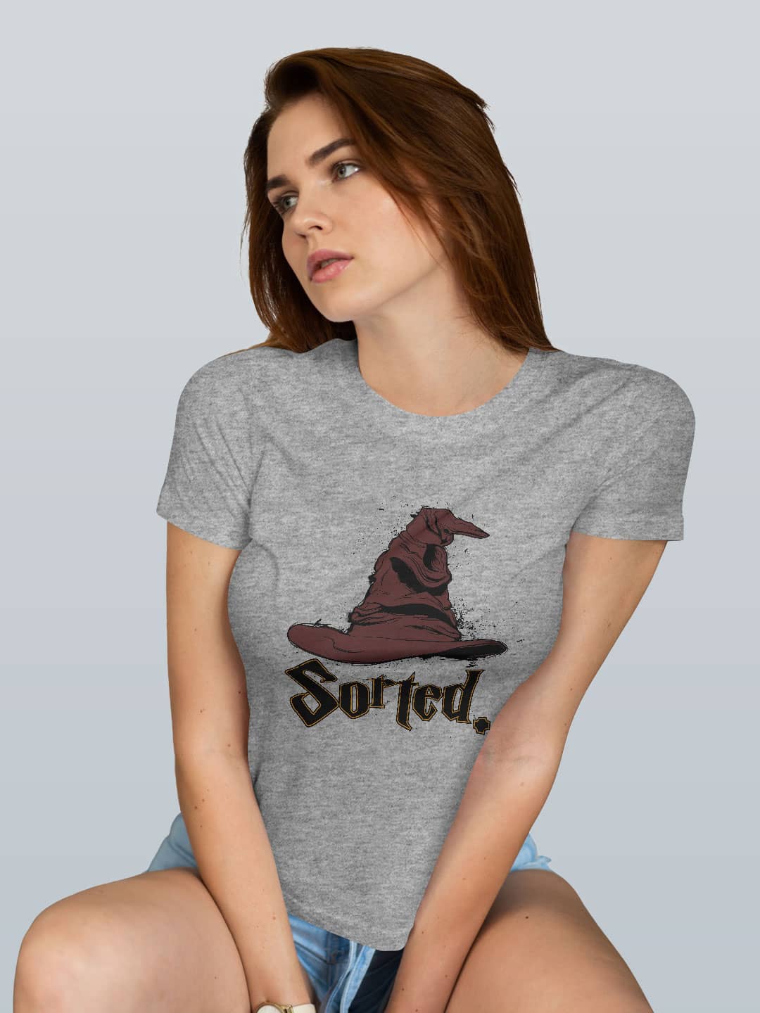 Sorting Hat - Womens T-Shirt - Regular Fit - Grey Melange - Large