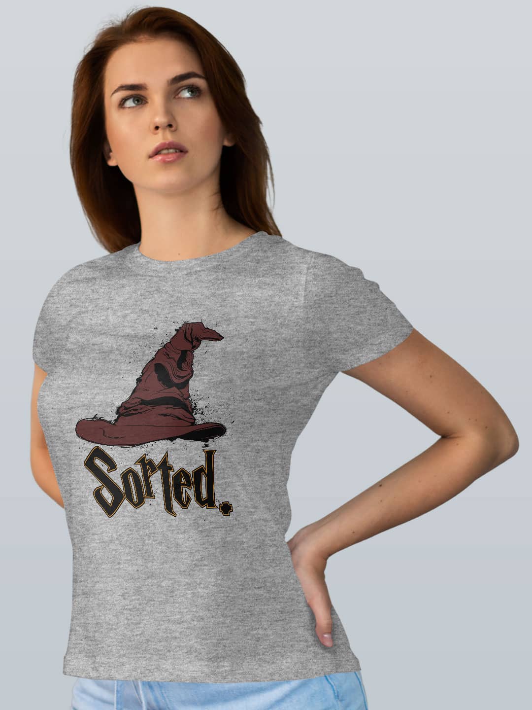 Sorting Hat - Womens T-Shirt - Regular Fit - Grey Melange - Large