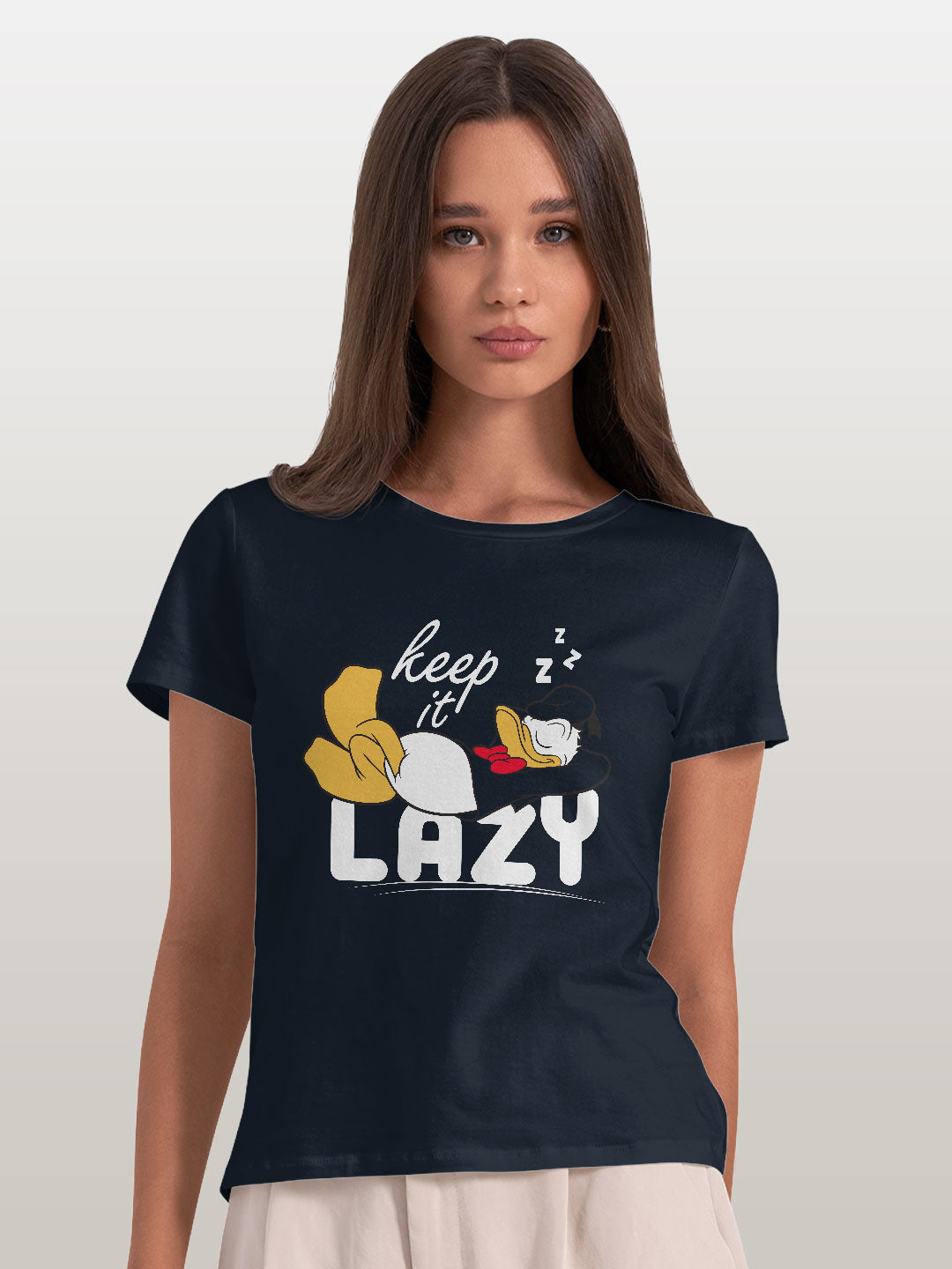 Donald Keeping it Lazy - Womens T-Shirt Navy Blue Large
