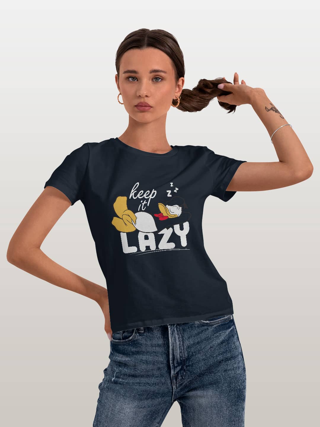 Donald Keeping it Lazy - Womens T-Shirt Navy Blue Large