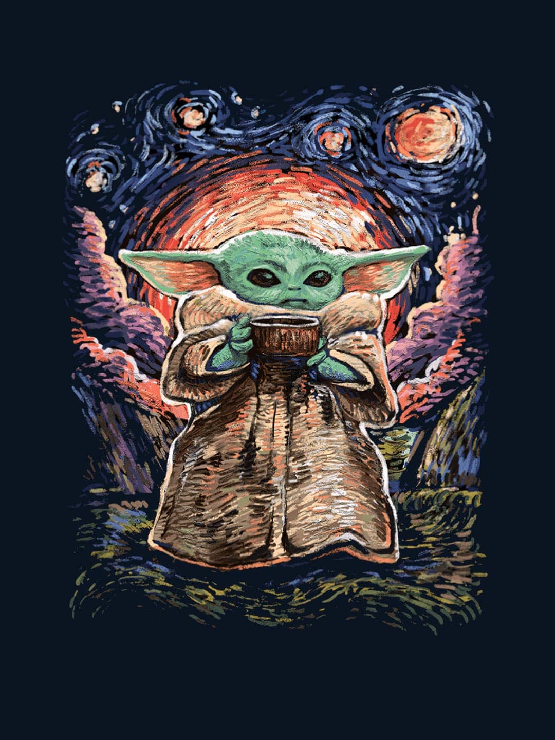 Impressionist Grogu - Womens T-Shirt Navy Blue XXL