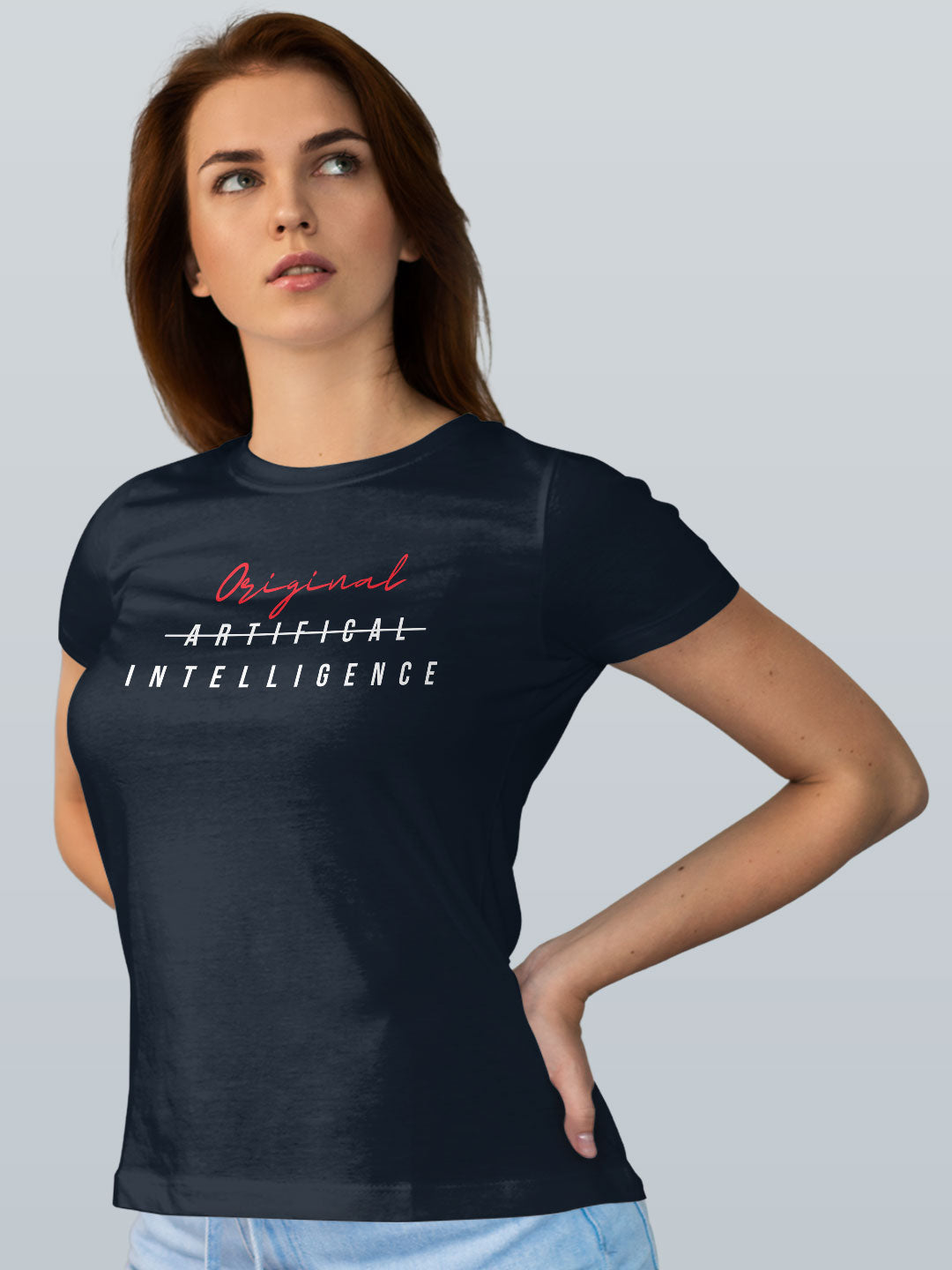 Original Intelligence - Womens T-Shirt Navy Blue Large