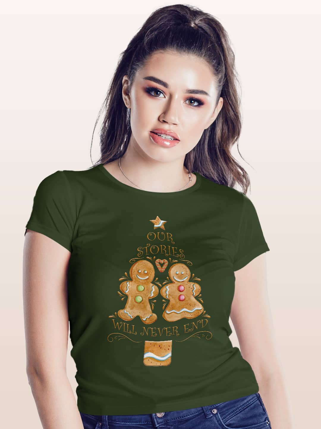 Christmas Cookie - Womens T-Shirt Olive Green XXL