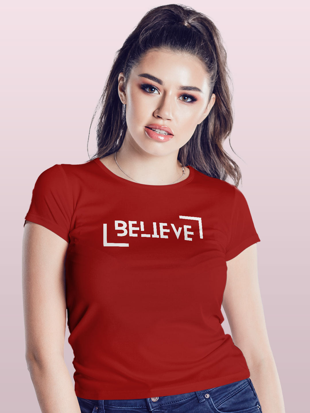 Believe - Womens T-Shirt - Regular Fit - Red - Medium