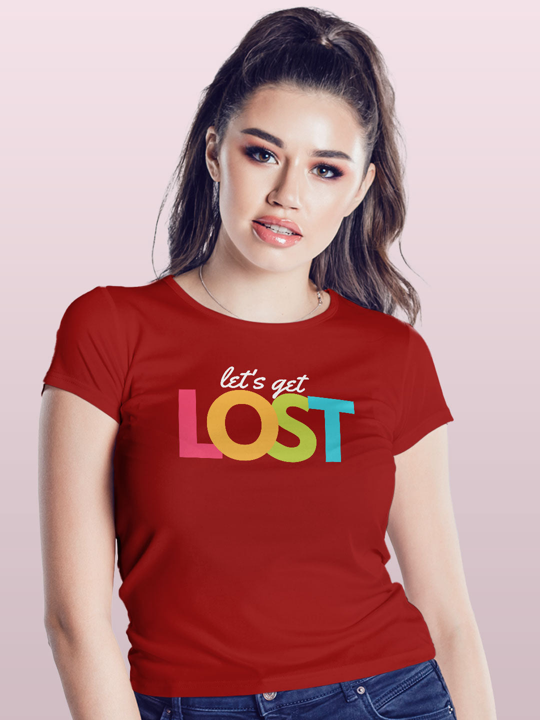 Lets Get Lost - Womens T-Shirt - Regular Fit - Red - Small