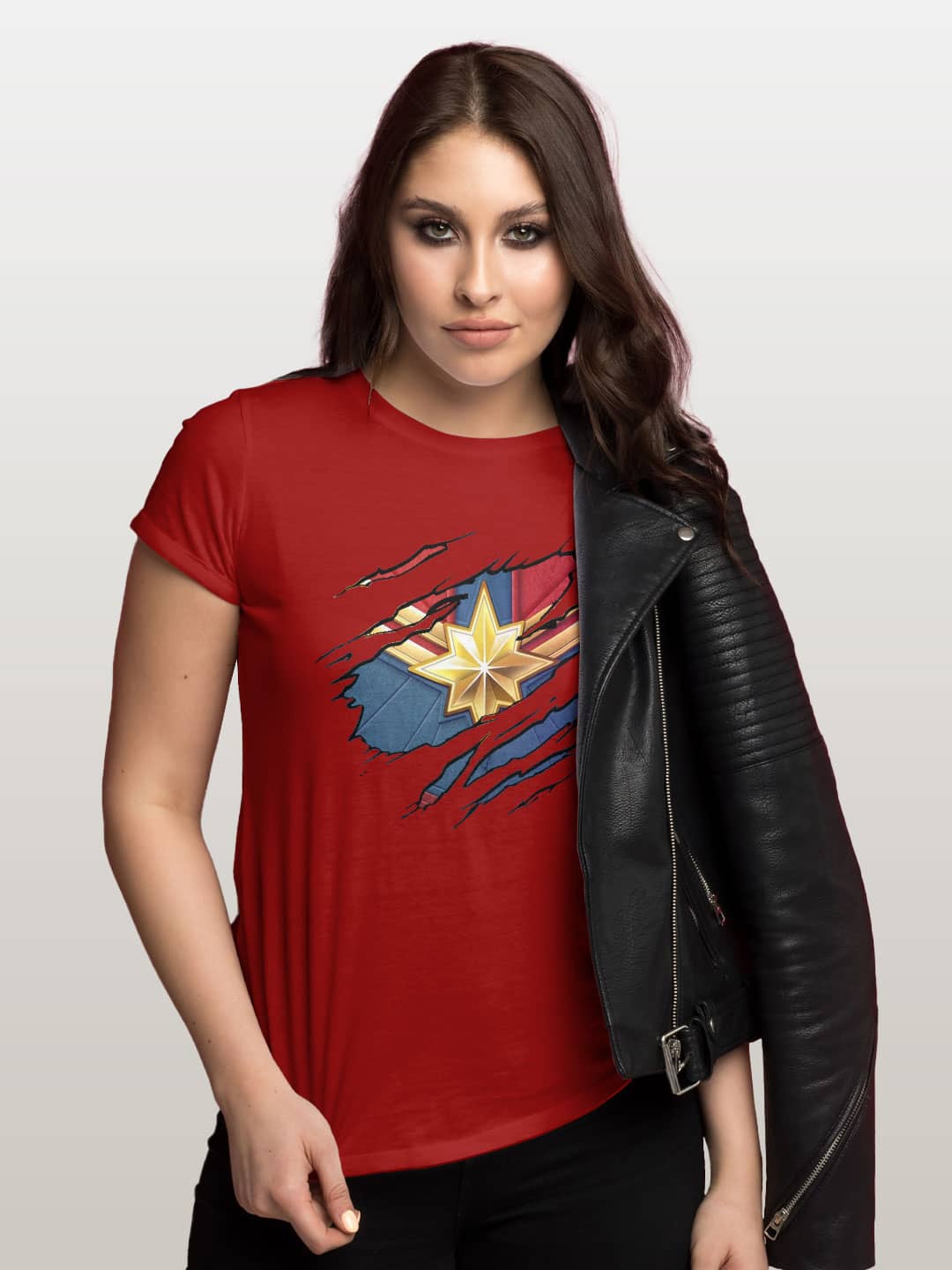 rippedcaptainmarvel-womenst-shirt-red-small