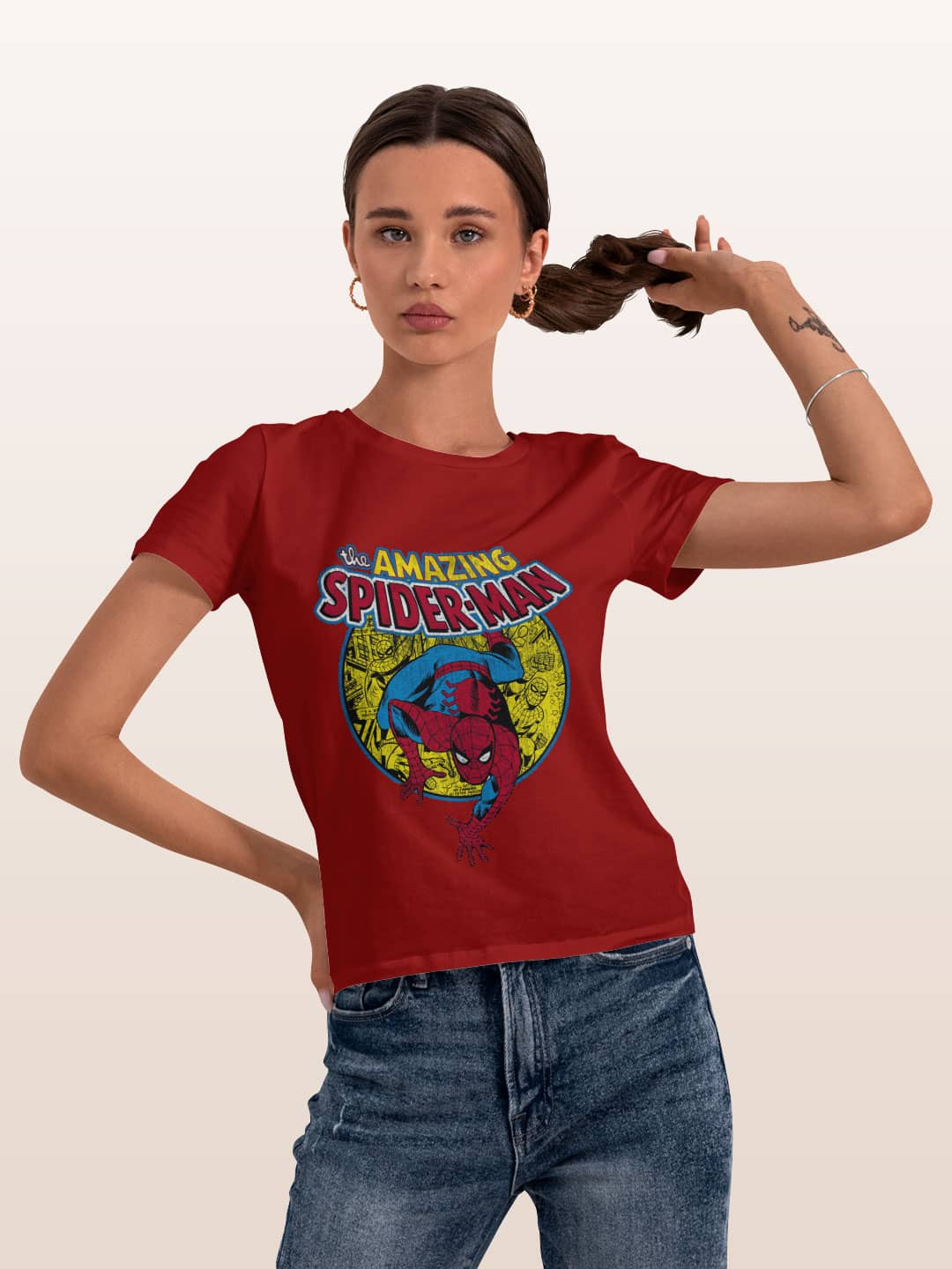 Comic Spidey - Womens T-Shirt Red Small