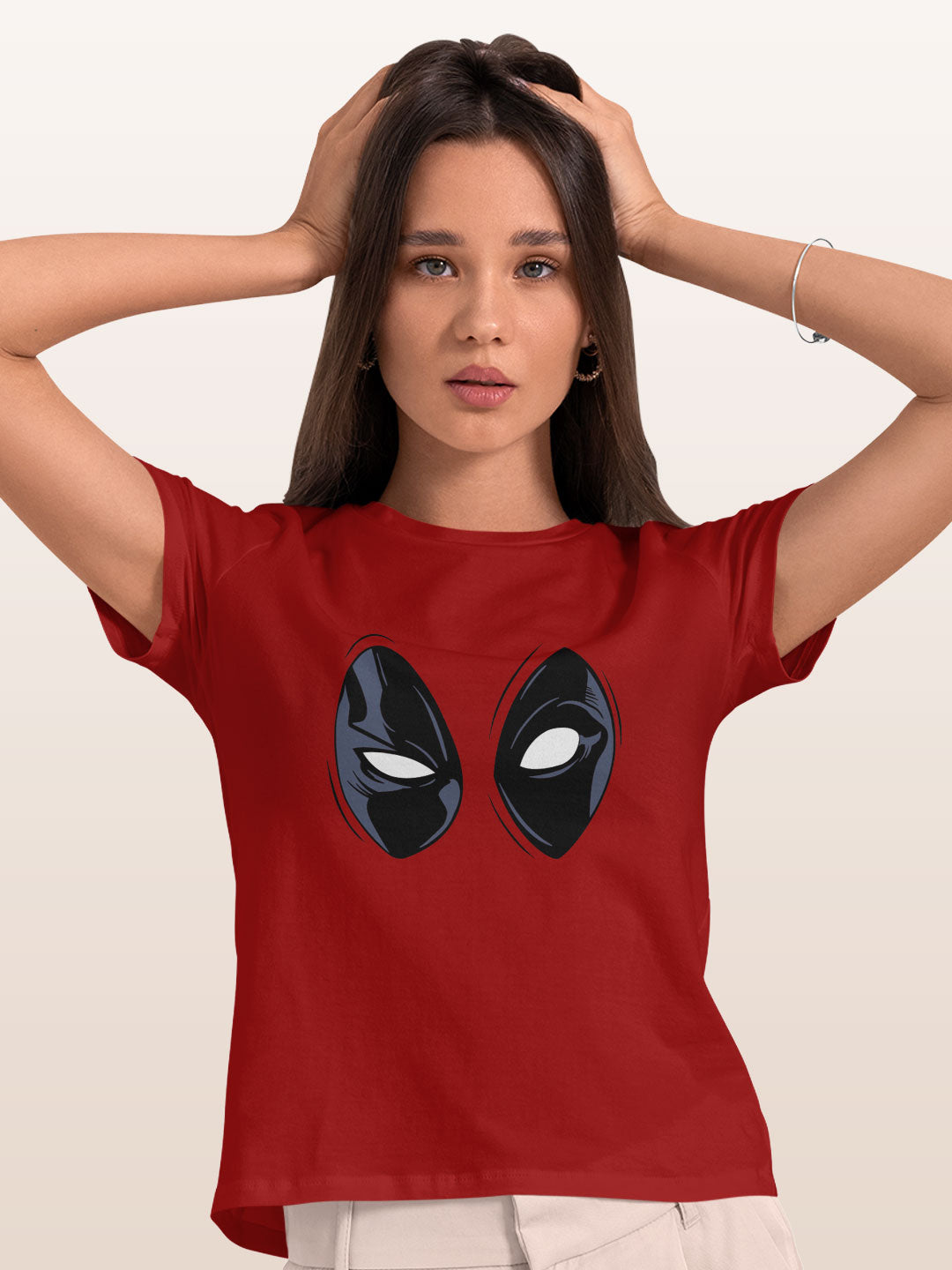 Deadpool Gaze - Womens T-Shirt Red Medium