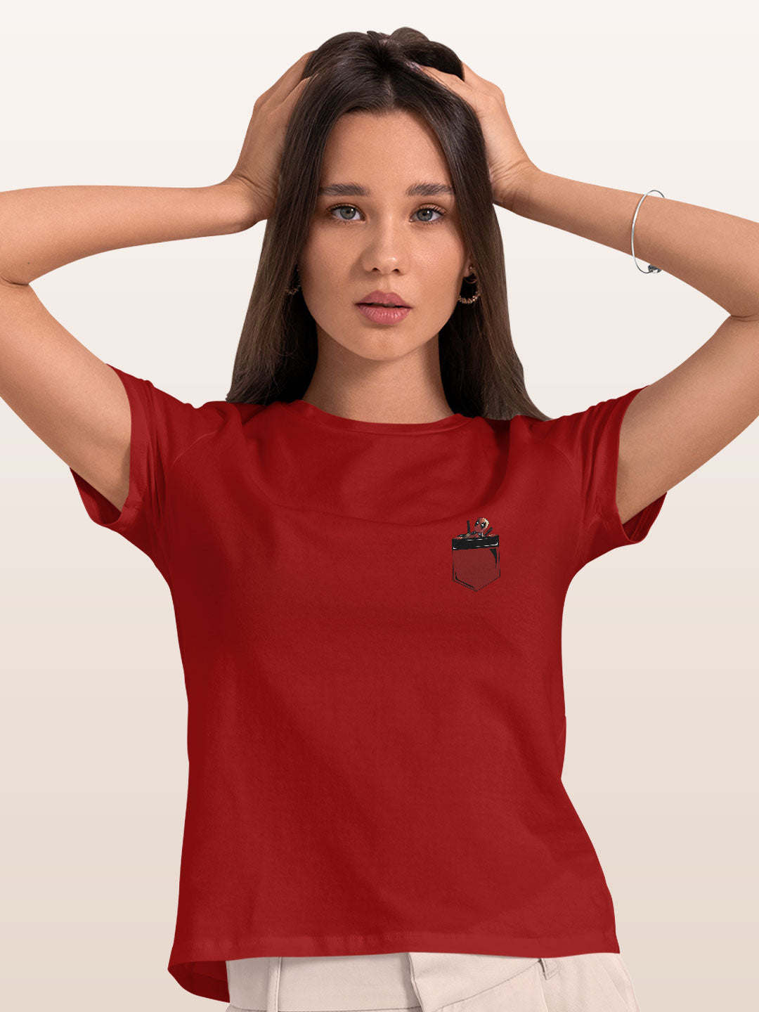 Pocket Deadpool - Womens T-Shirt Red Small