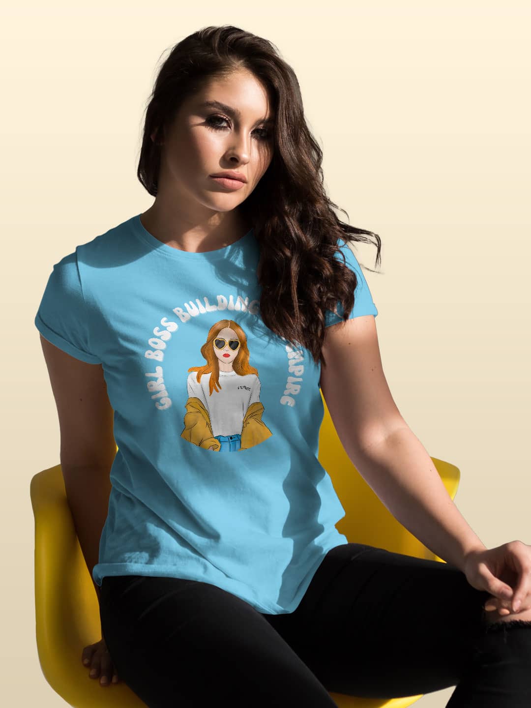 Girl Boss Building Empire - Womens T-Shirt Sky Blue Medium
