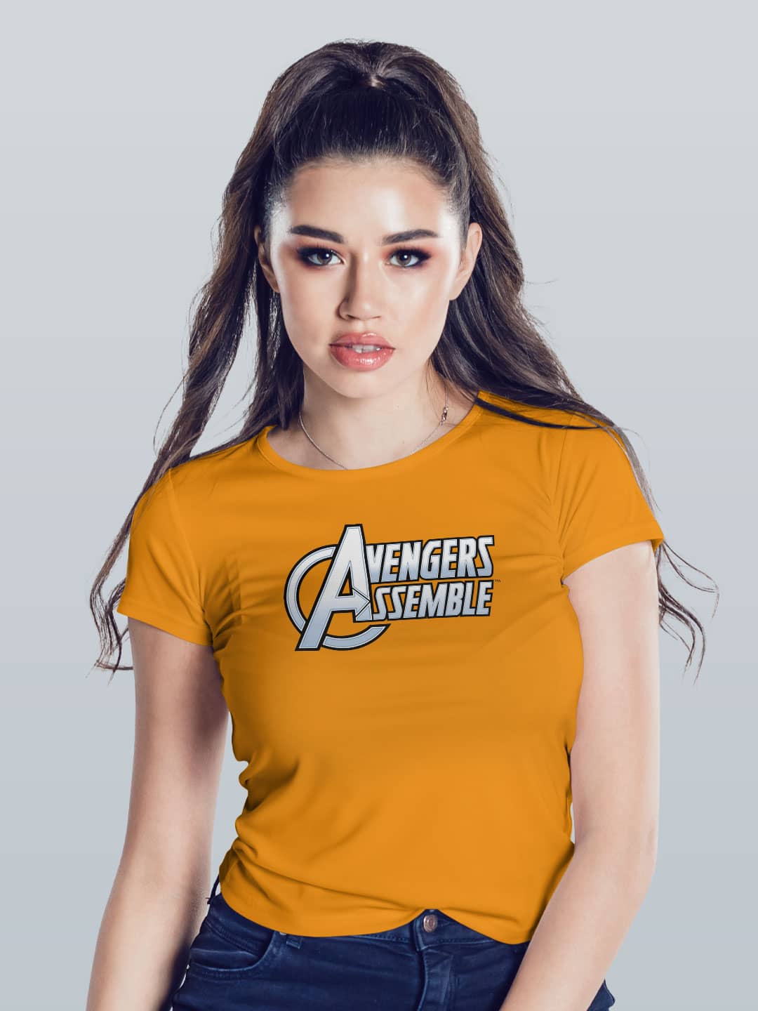 Avengers Assemble Logo - Womens T-Shirt Yellow Medium