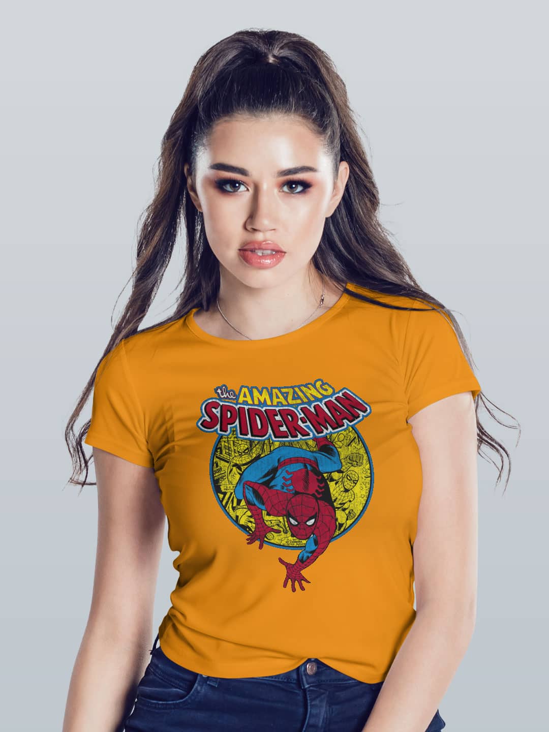 Comic Spidey - Womens T-Shirt Yellow XL