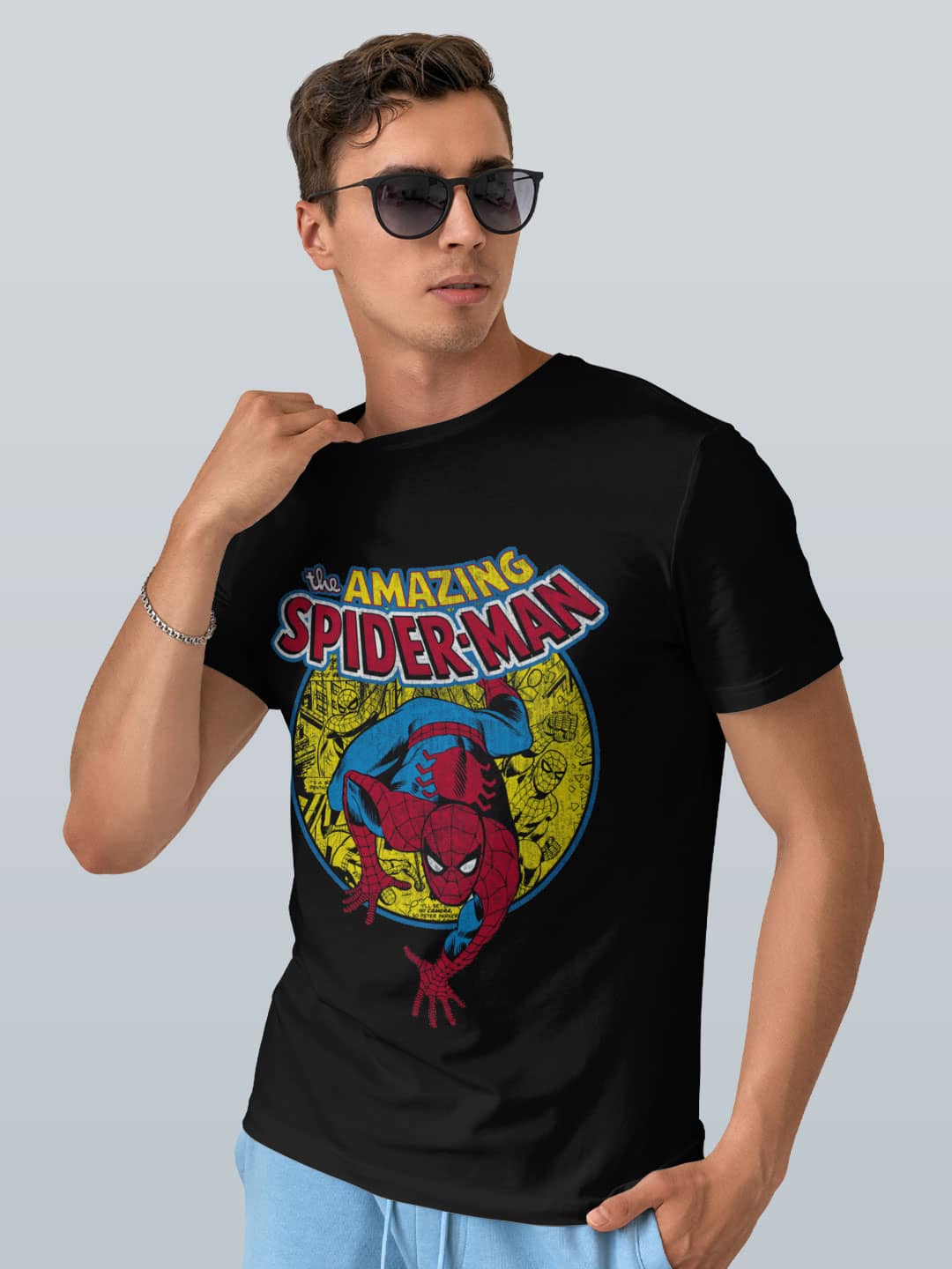 Comic Spidey - Mens T-Shirt Black Medium
