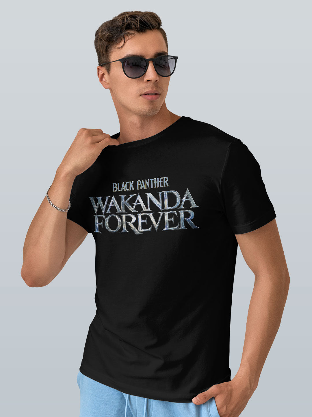Wakanda Forever Logo Grey - Mens T-Shirt Black Medium