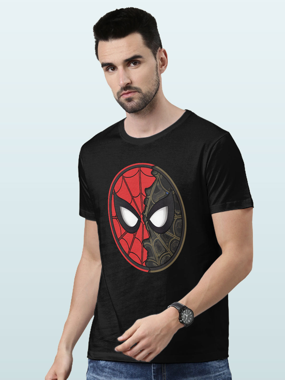 Two Face Spidey - Mens T-Shirt - Regular Fit - Black - Small