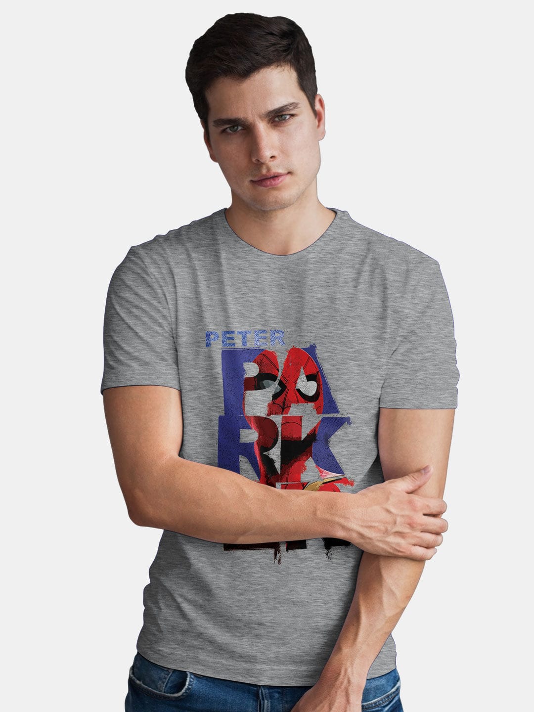 Peter Parker Grunge - Mens T-Shirt - Regular Fit - Grey Melange - XXL