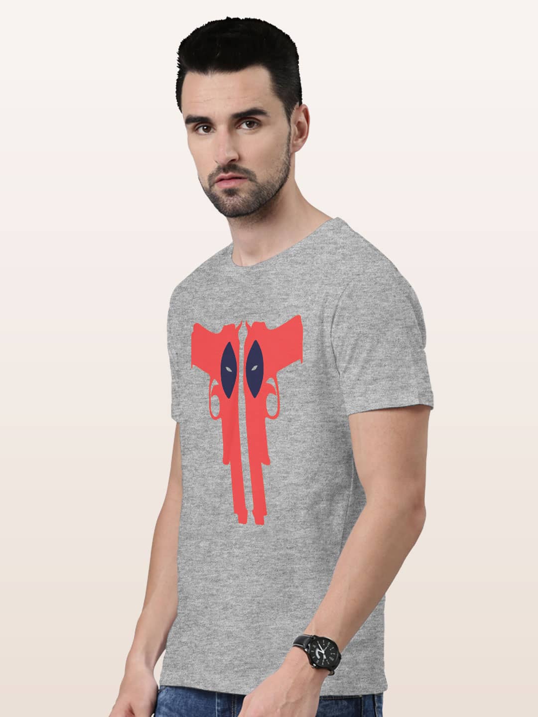 Deadpool Desert Eagle - Mens T-Shirt Grey Melange Medium