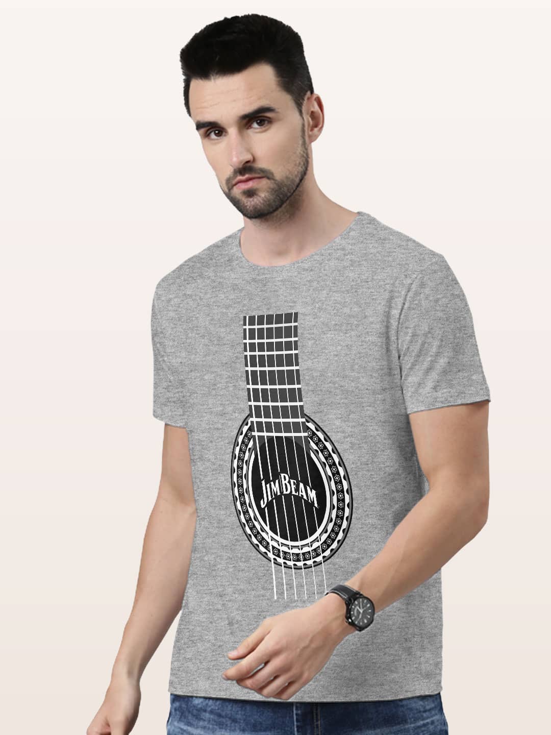 Jim Beam Flamenco - Mens T-Shirt Grey Melange Small