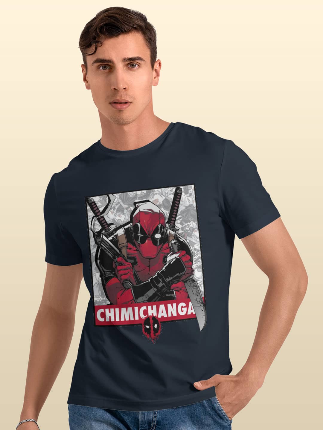 Deadpool Likes Chimichanga - Mens T-Shirt Navy Blue XXL
