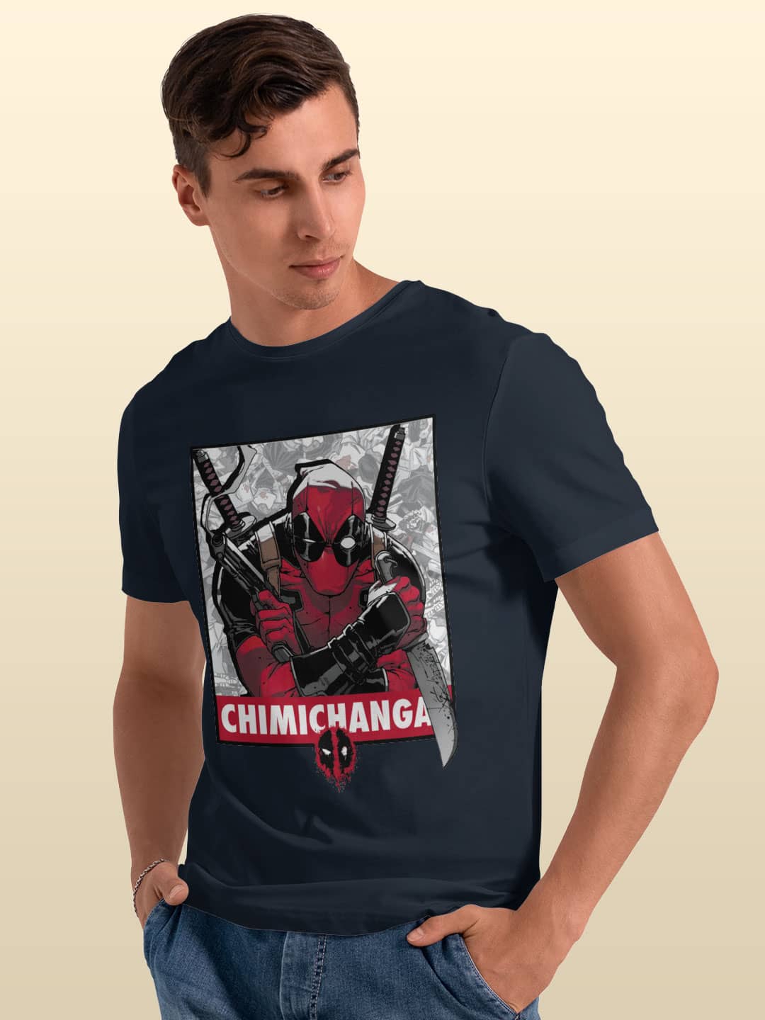Deadpool Likes Chimichanga - Mens T-Shirt Navy Blue XXL