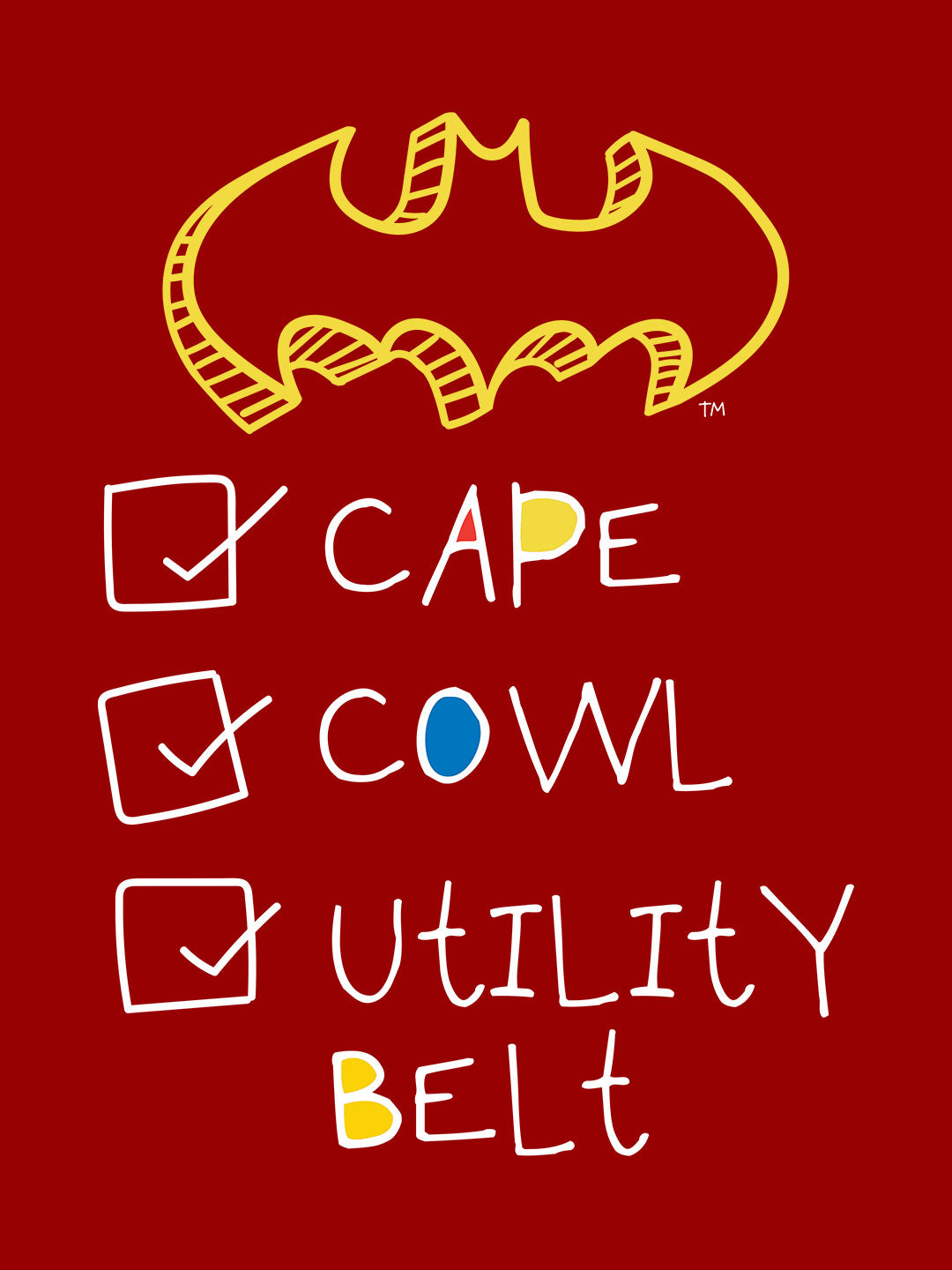 Batman Checklist - Mens T-Shirt Red Medium