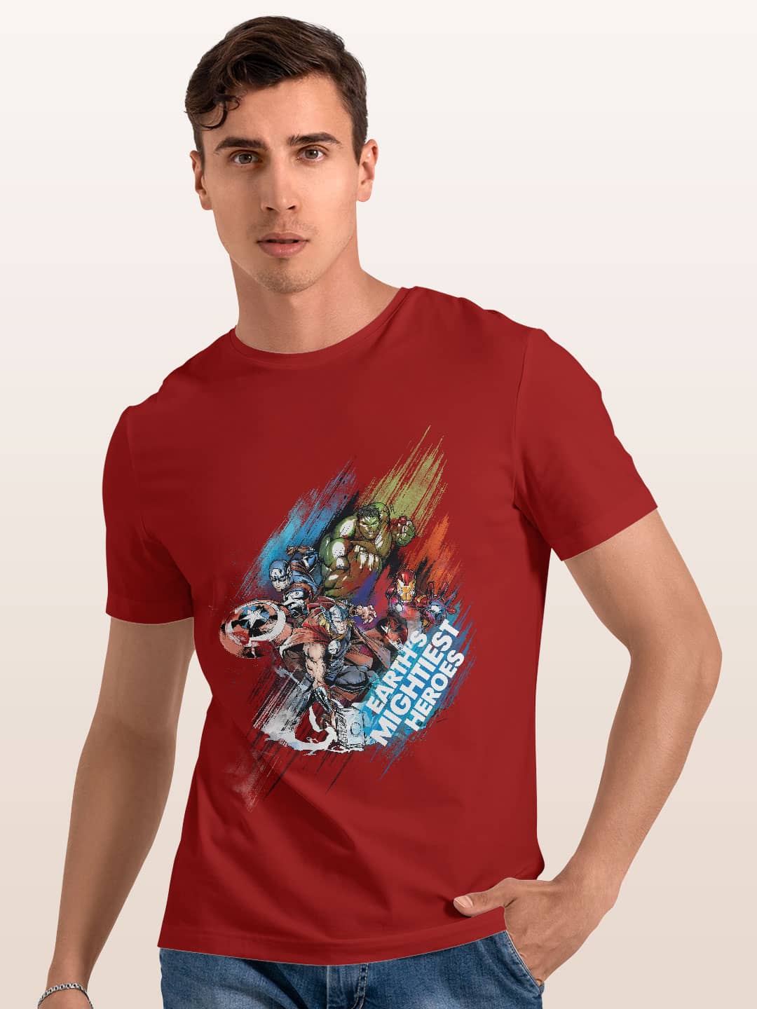 Earths Mightiest Heroes - Mens T-Shirt Red Medium