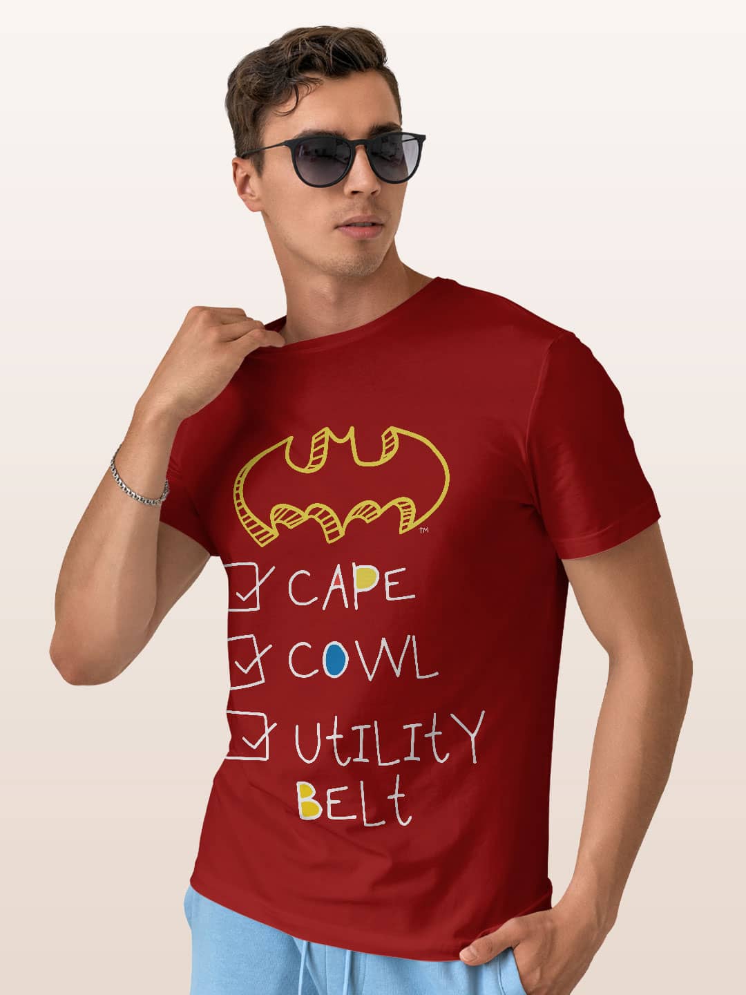 Batman Checklist - Mens T-Shirt Red Medium