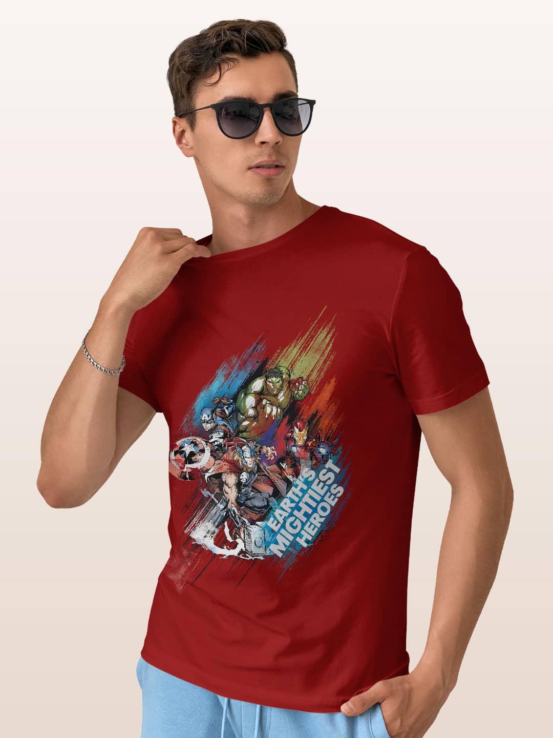 Earths Mightiest Heroes - Mens T-Shirt Red Medium